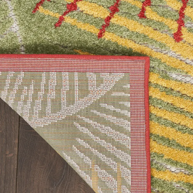 8' X 10' Orange Yellow Red Blue And Green Palm Leaf Indoor Outdoor Area Rug