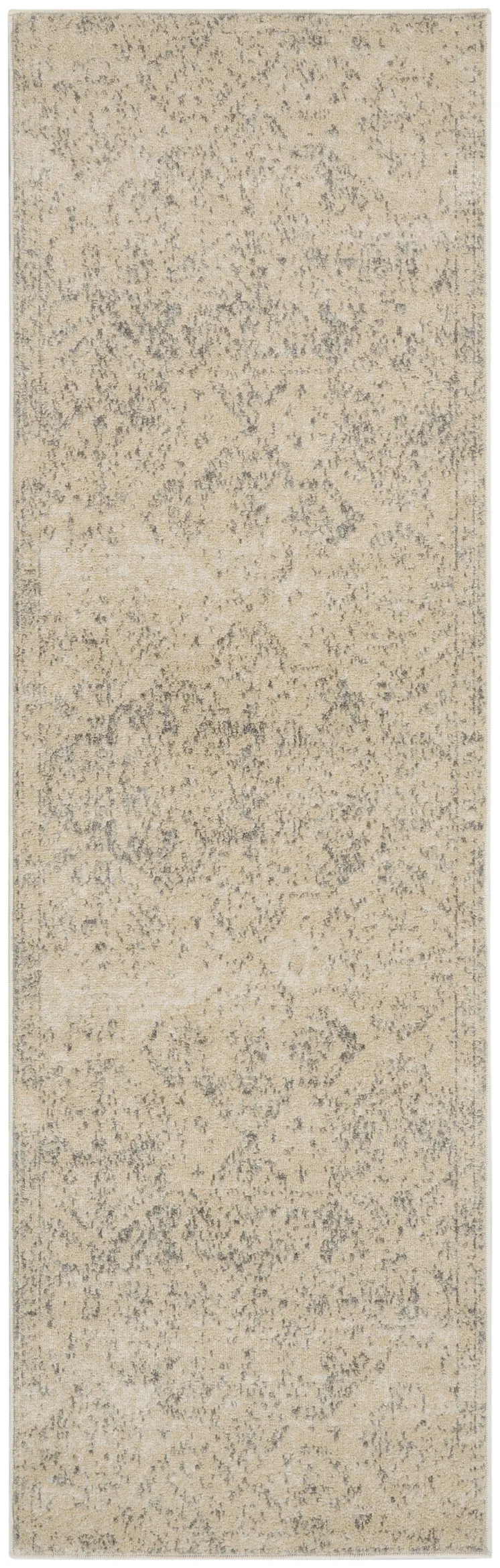 7' Beige And Gray Geometric Distressed Runner Rug