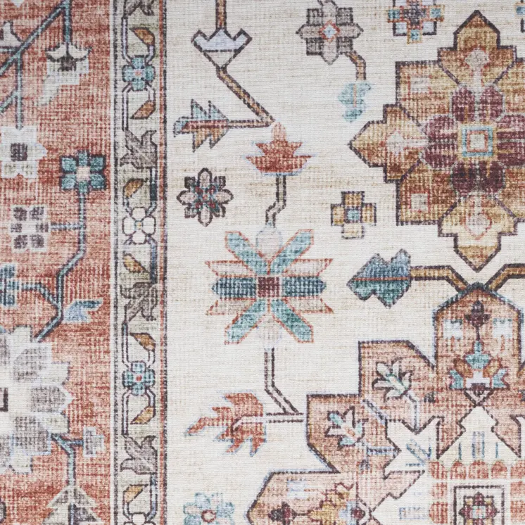 8' X 10' Ivory and Red Floral Distressed Non Skid Area Rug