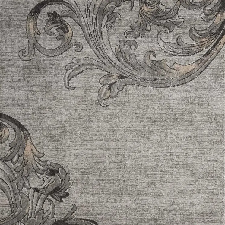 5' X 7' Tan Black and Ivory Damask Non Skid Area Rug