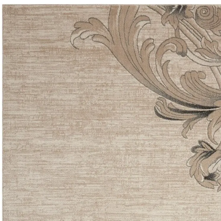 5' X 7' Tan Black and Ivory Damask Non Skid Area Rug