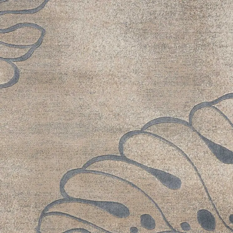 5' X 7' Beige and Gray Botanical Leaves Non Skid Area Rug