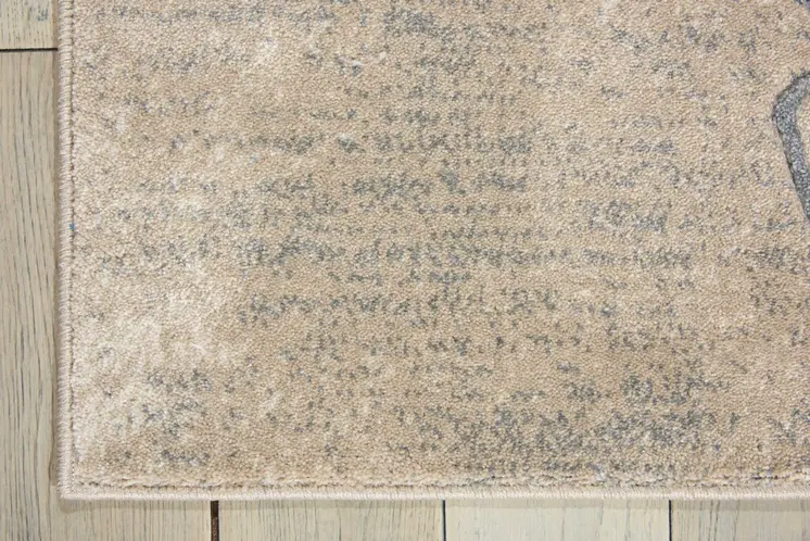 8' Beige and Gray Floral Non Skid Runner Rug