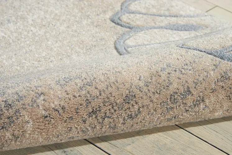 8' Beige and Gray Floral Non Skid Runner Rug