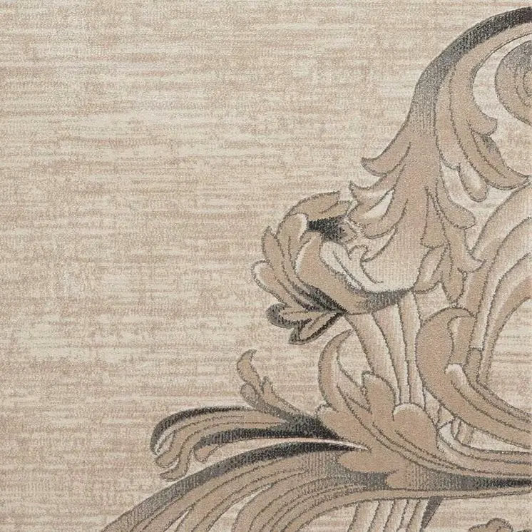 8' Beige and Gray Floral Non Skid Runner Rug