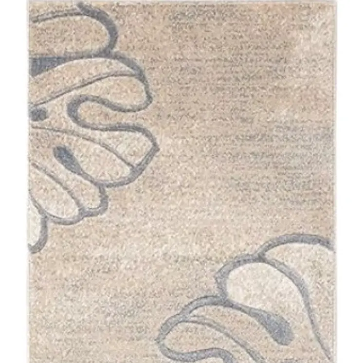8' Beige and Gray Floral Non Skid Runner Rug
