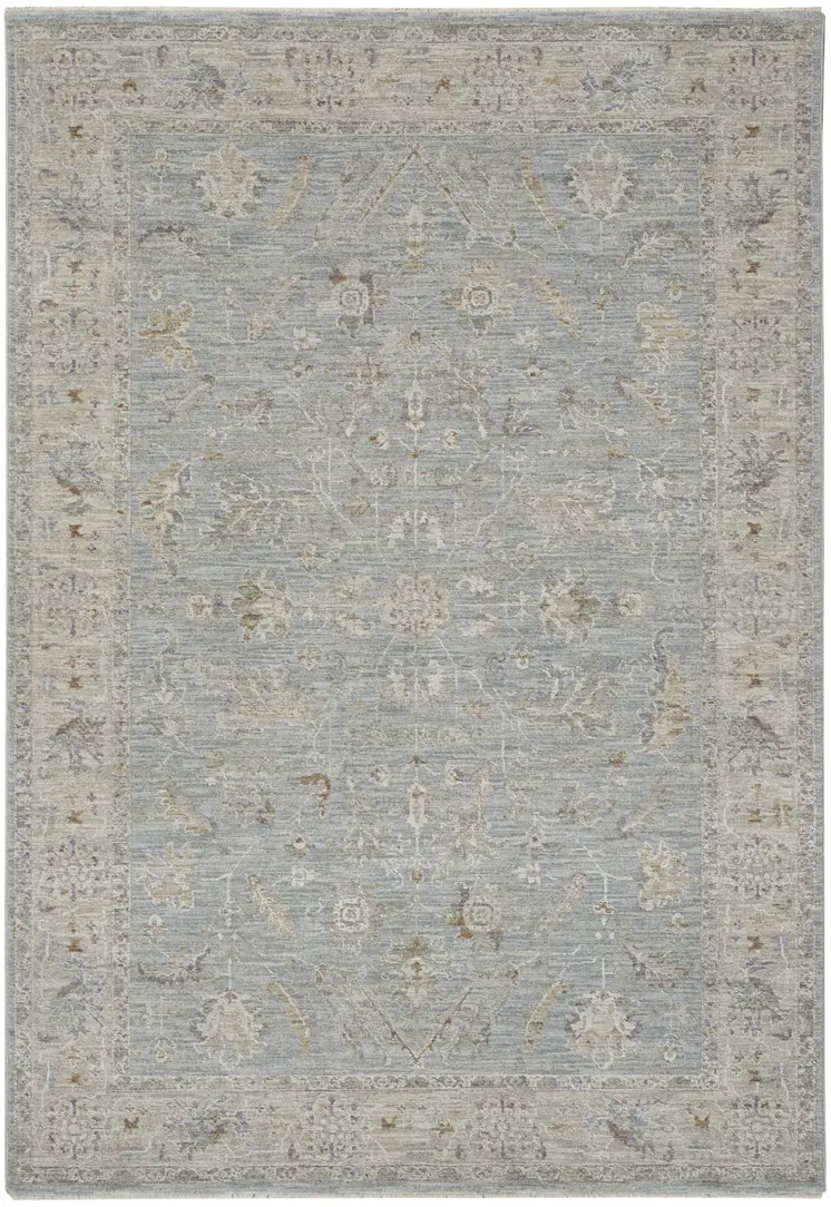 4' X 6' Beige and Blue Floral Power Loom Area Rug