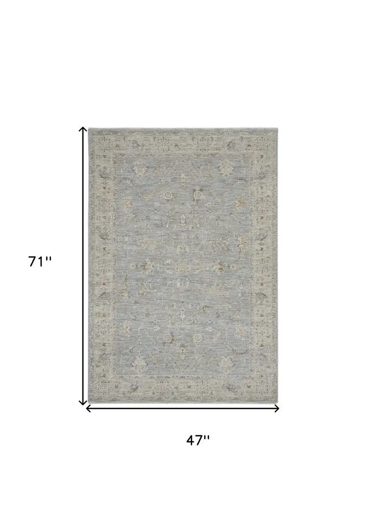 4' X 6' Beige and Blue Floral Power Loom Area Rug