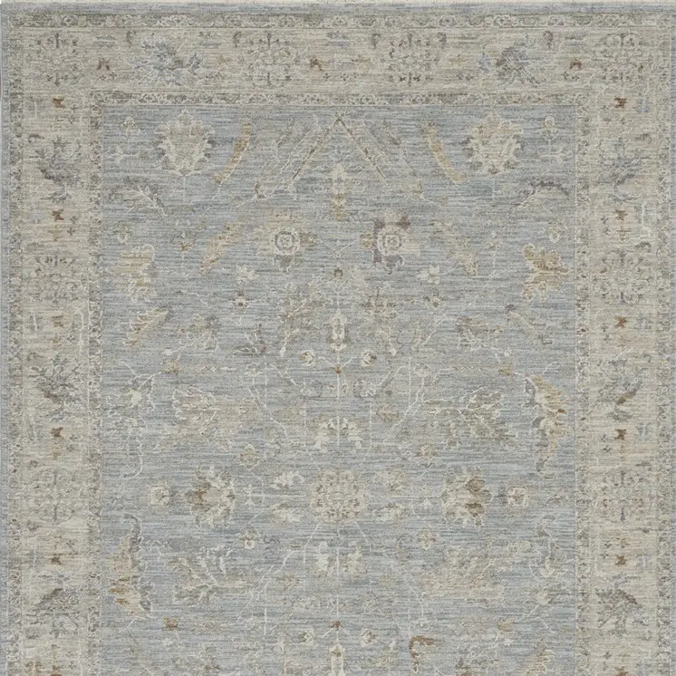 4' X 6' Beige and Blue Floral Power Loom Area Rug