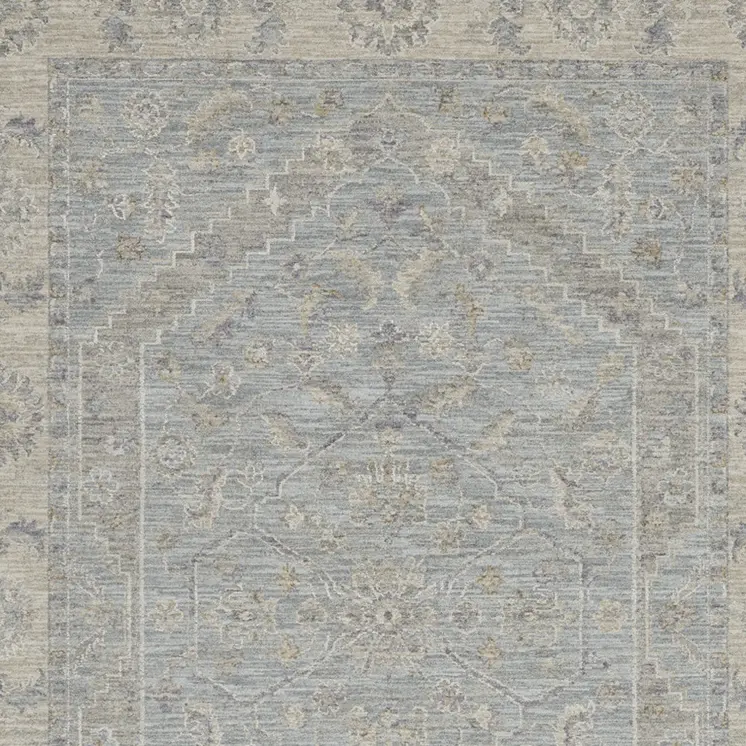 4' X 6' Beige and Blue Floral Power Loom Area Rug