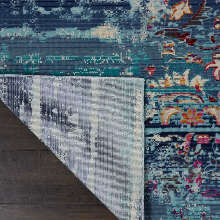 8' X 10' Blue Red And Orange Floral Distressed Non Skid Area Rug