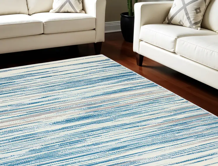 6' X 9' Ivory Blue and Gray Abstract Non Skid Area Rug