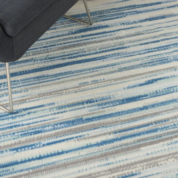 6' X 9' Ivory Blue and Gray Abstract Non Skid Area Rug