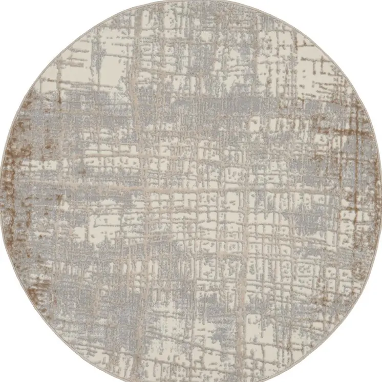 7' Ivory and Light Blue Geometric Distressed Runner Rug