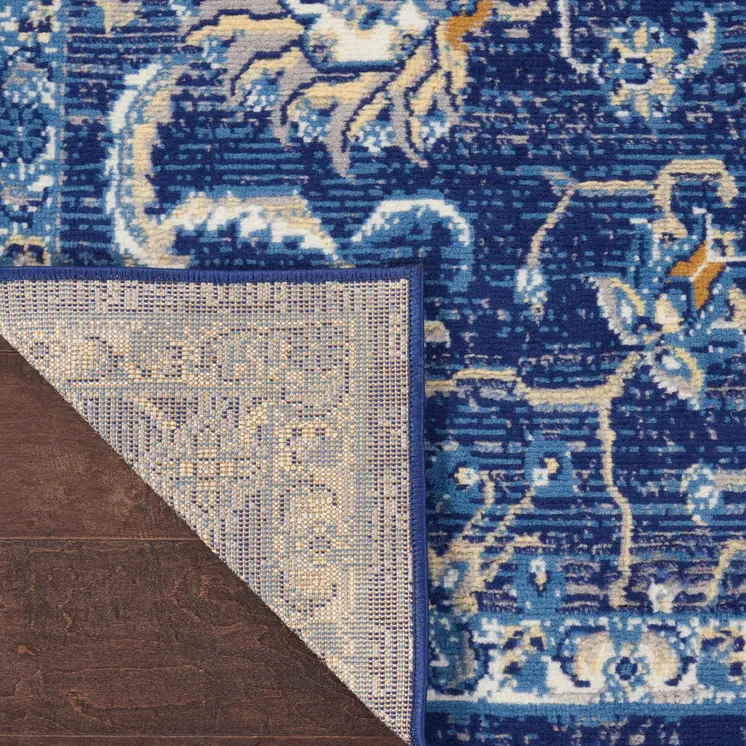 8' Blue And Beige Floral Runner Rug