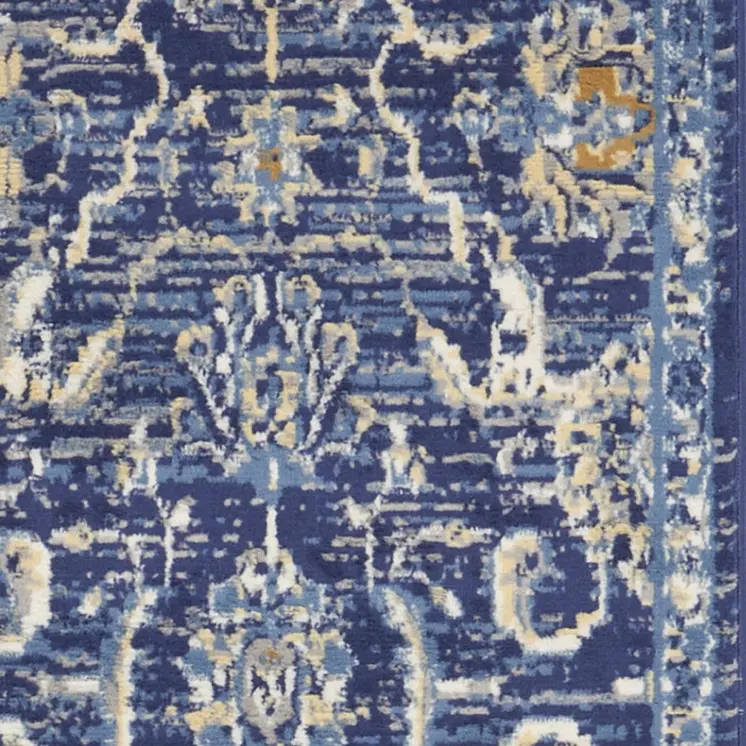 8' Blue And Beige Floral Runner Rug