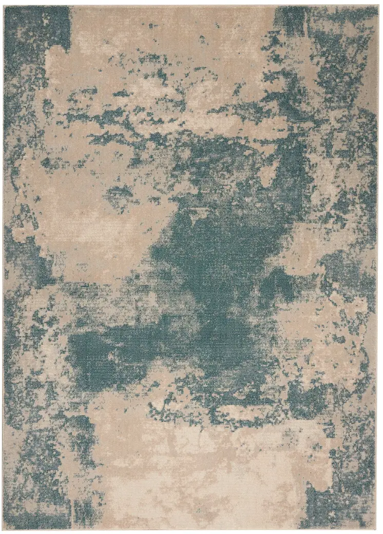 5' X 7' Teal and Ivory Abstract Non Skid Area Rug