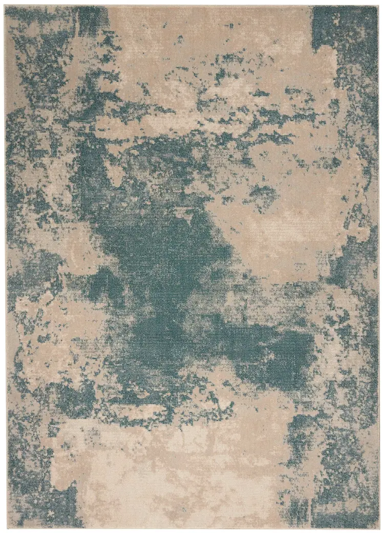 5' X 7' Teal and Ivory Abstract Non Skid Area Rug