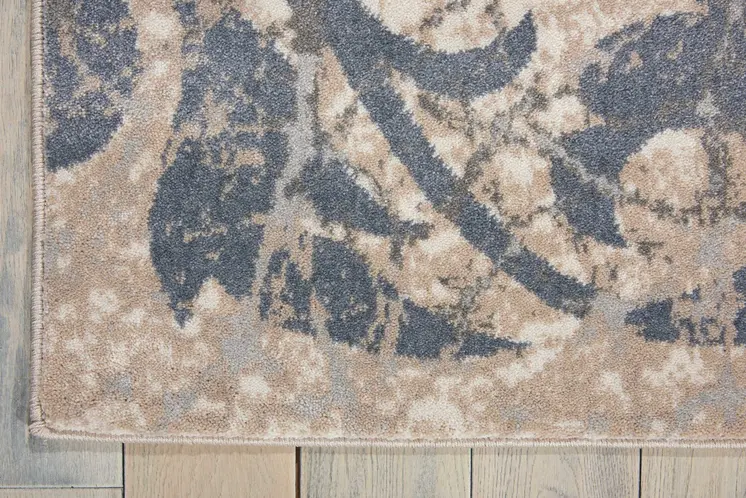 5' X 7' Ivory Charcoal and Gray Floral Distressed Non Skid Area Rug