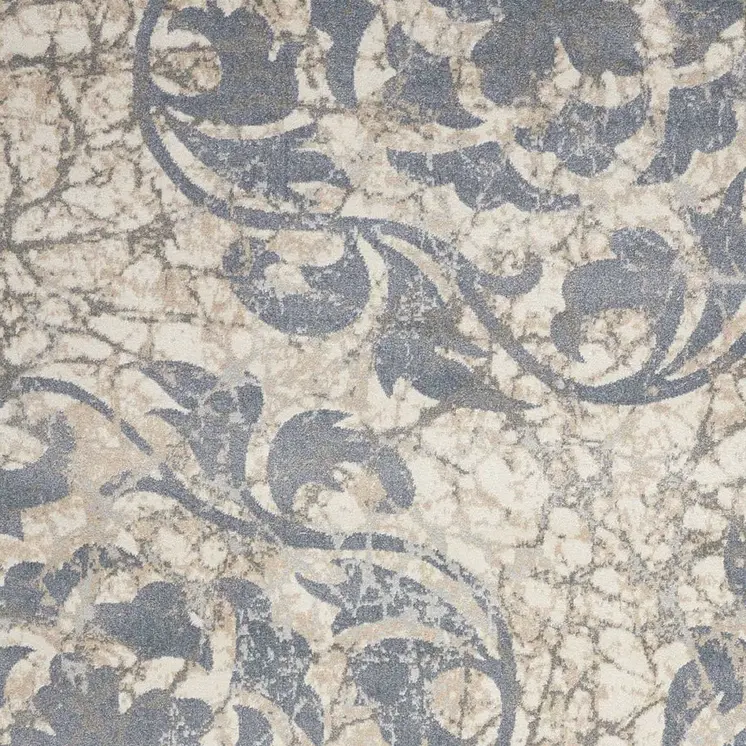 5' X 7' Ivory Charcoal and Gray Floral Distressed Non Skid Area Rug
