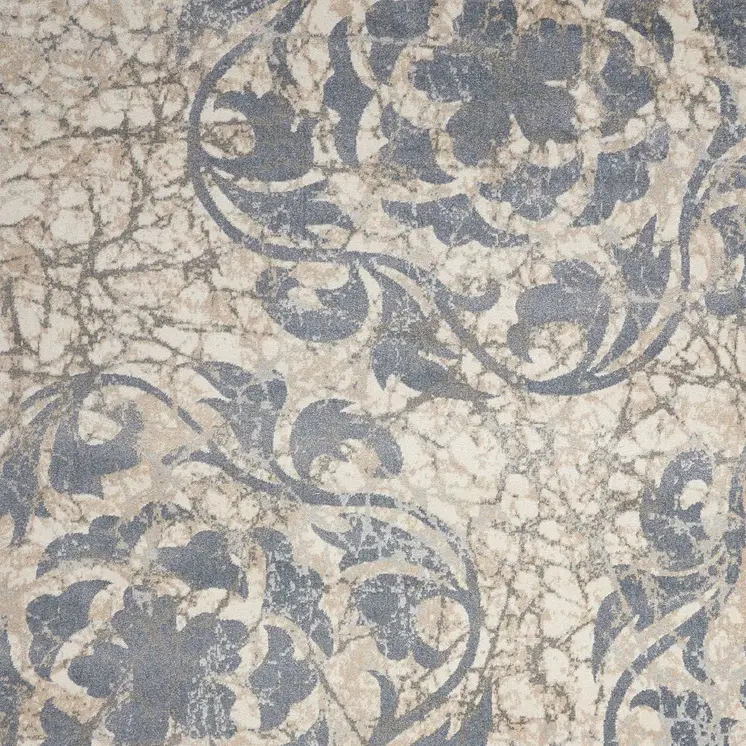 5' X 7' Ivory Charcoal and Gray Floral Distressed Non Skid Area Rug