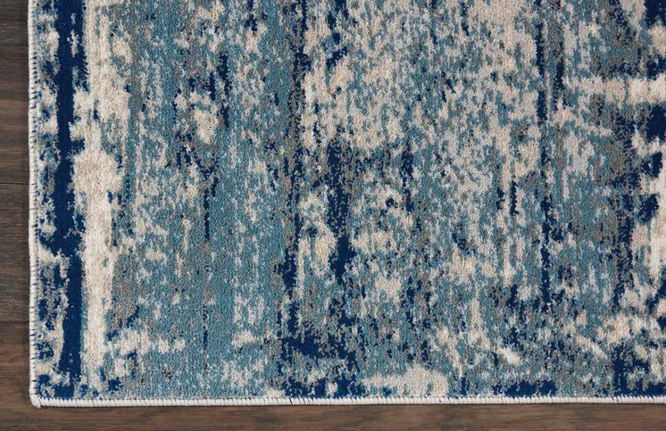 8' Ivory Blue and Slate Gray Abstract Non Skid Runner Rug
