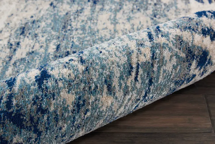 8' Ivory Blue and Slate Gray Abstract Non Skid Runner Rug