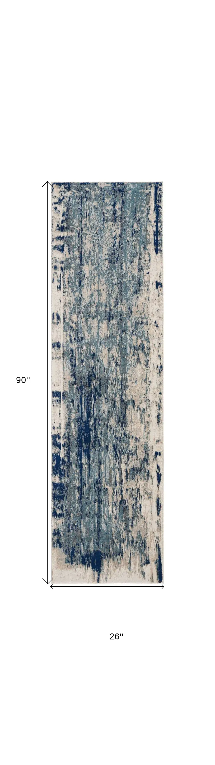 8' Ivory Blue and Slate Gray Abstract Non Skid Runner Rug