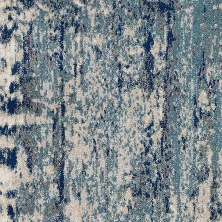 8' Ivory Blue and Slate Gray Abstract Non Skid Runner Rug