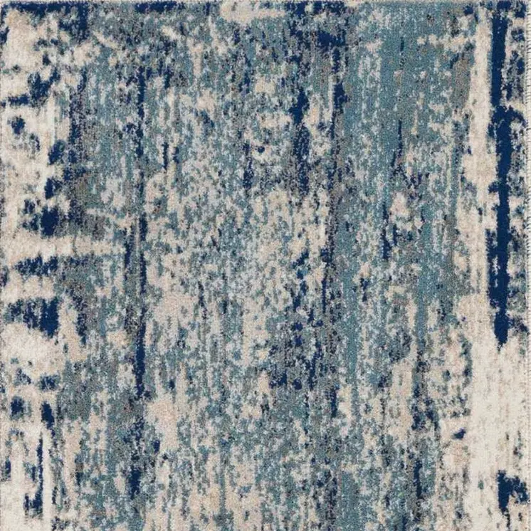8' Ivory Blue and Slate Gray Abstract Non Skid Runner Rug
