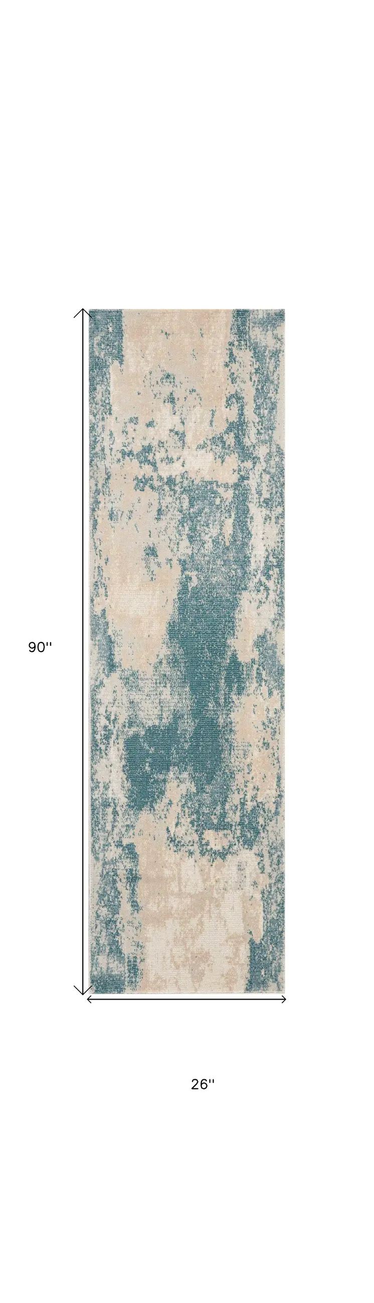 8' Teal and Ivory Abstract Non Skid Runner Rug