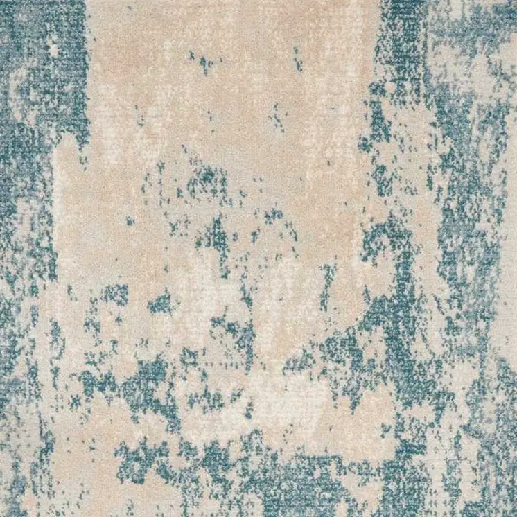 8' Teal and Ivory Abstract Non Skid Runner Rug