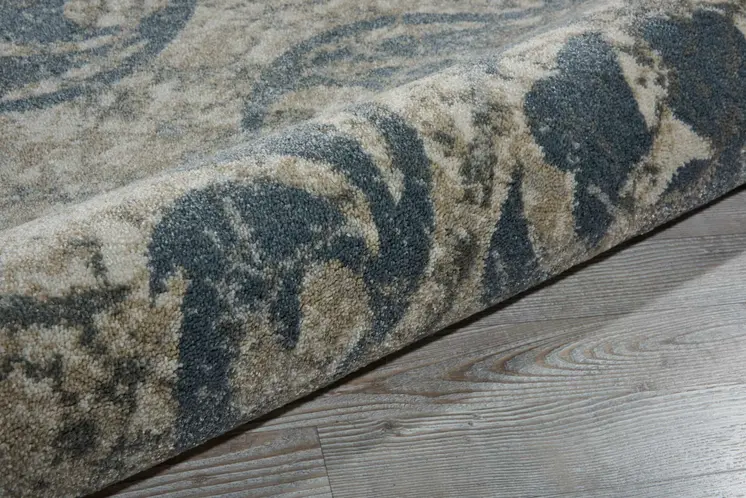 8' Ivory Tan and Gray Floral Distressed Non Skid Runner Rug