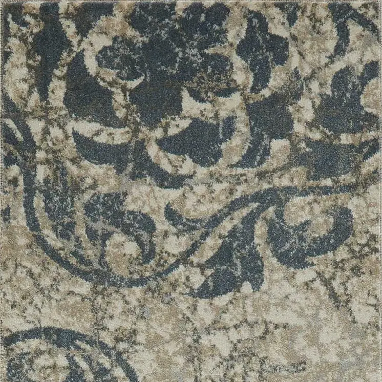 8' Ivory Tan and Gray Floral Distressed Non Skid Runner Rug