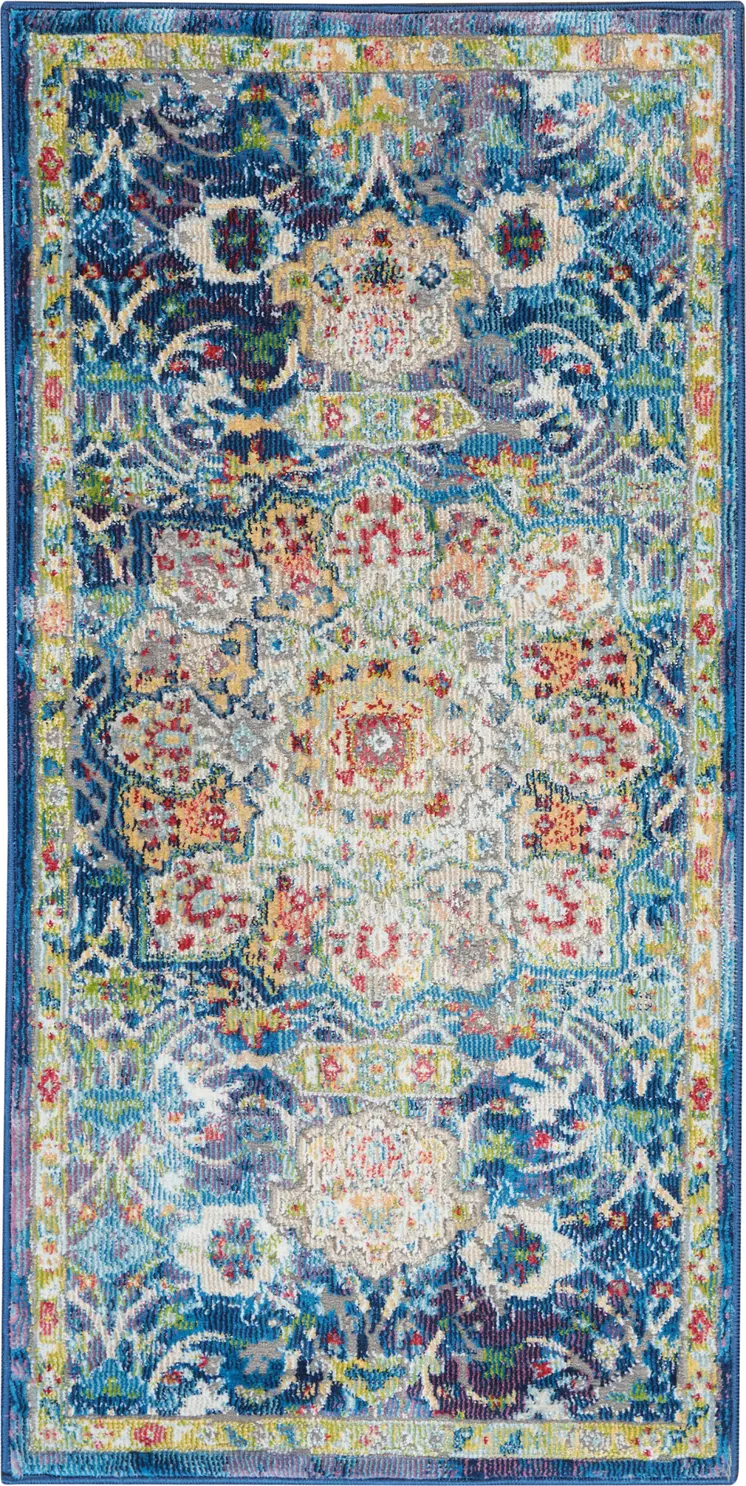 2' X 4' Ivory and Yellow Floral Medallion Distressed Non Skid Area Rug