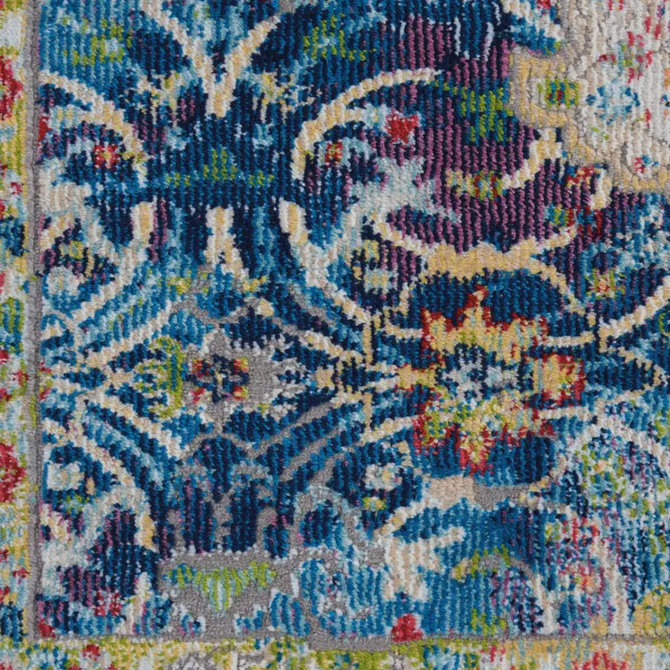 2' X 4' Ivory and Yellow Floral Medallion Distressed Non Skid Area Rug
