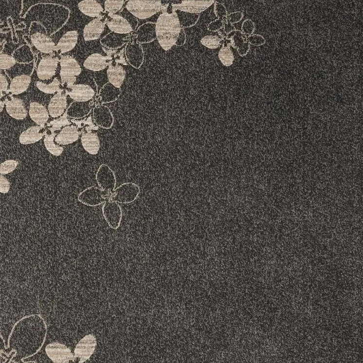 5' X 7' Charcoal and Beige Floral Non Skid Area Rug