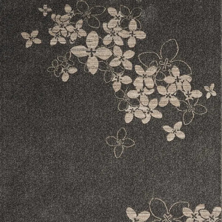 5' X 7' Charcoal and Beige Floral Non Skid Area Rug