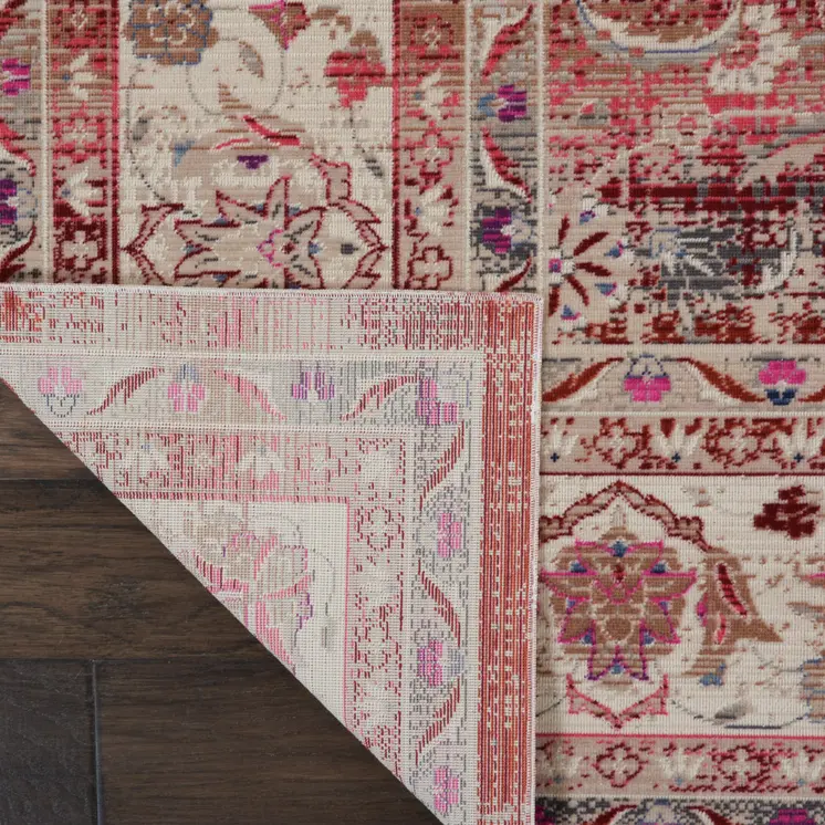 8' X 10' Ivory And Red Floral Distressed Non Skid Area Rug