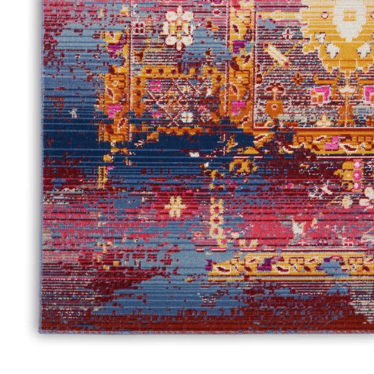8' X 10' Blue Yellow And Red Floral Distressed Non Skid Area Rug