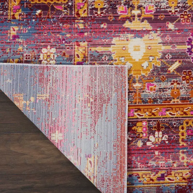 8' X 10' Blue Yellow And Red Floral Distressed Non Skid Area Rug