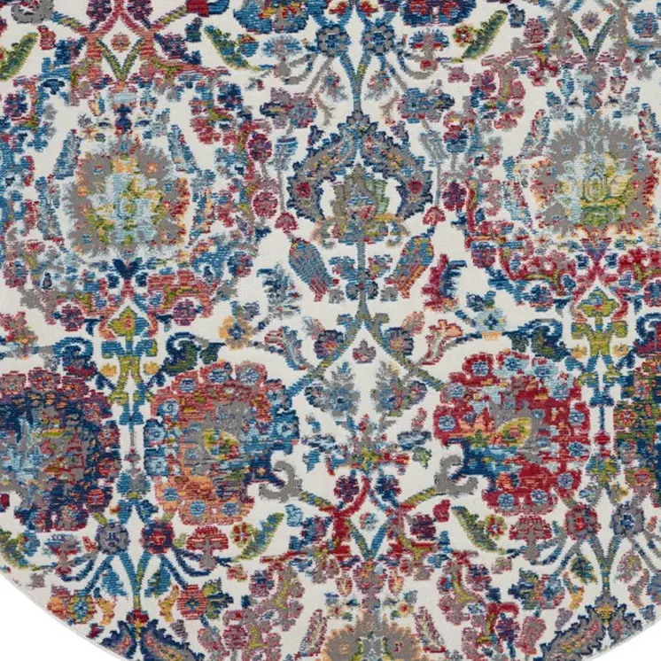 8' X 10' Blue Yellow And Red Floral Distressed Non Skid Area Rug