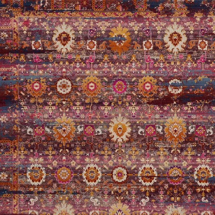 8' X 10' Blue Yellow And Red Floral Distressed Non Skid Area Rug
