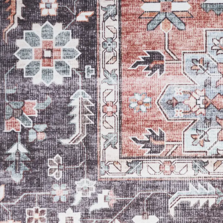 8' X 10' Black and Red Floral Distressed Non Skid Area Rug