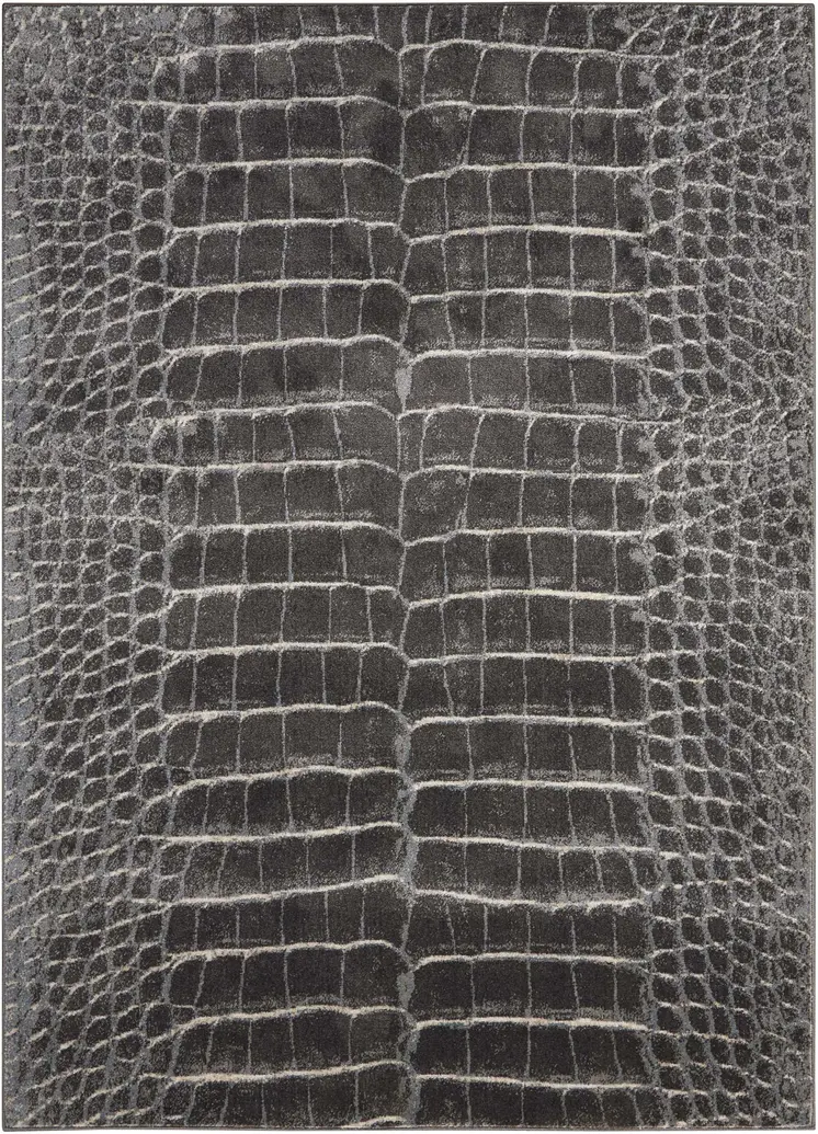 5' X 7' Beige Charcoal and Cream Animal Print Distressed Non Skid Area Rug