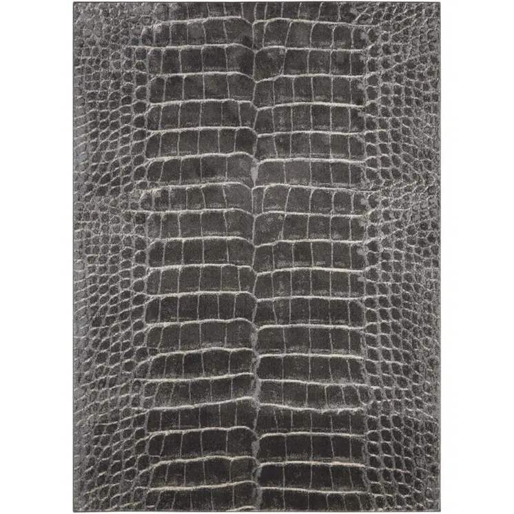 5' X 7' Beige Charcoal and Cream Animal Print Distressed Non Skid Area Rug
