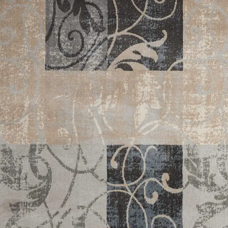 5' X 7' Tan Black and Ivory Floral Vines Non Skid Area Rug
