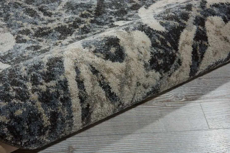 8' Ivory Charcoal and Gray Floral Distressed Non Skid Runner Rug