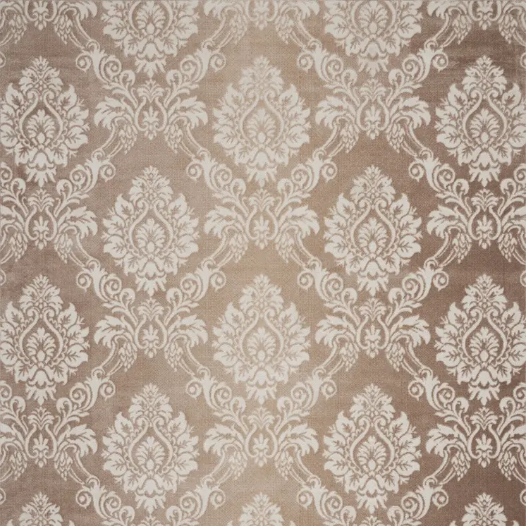 8' X 10' Ivory and Tan Damask Distressed Non Skid Area Rug