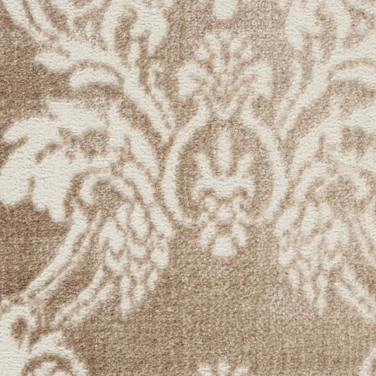 8' X 10' Ivory and Tan Damask Distressed Non Skid Area Rug